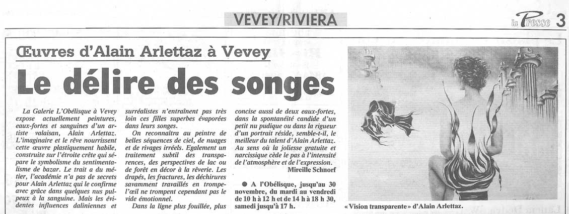 Article de La Presse, « Le délire des songes », avec le tableau « Vision transparente »